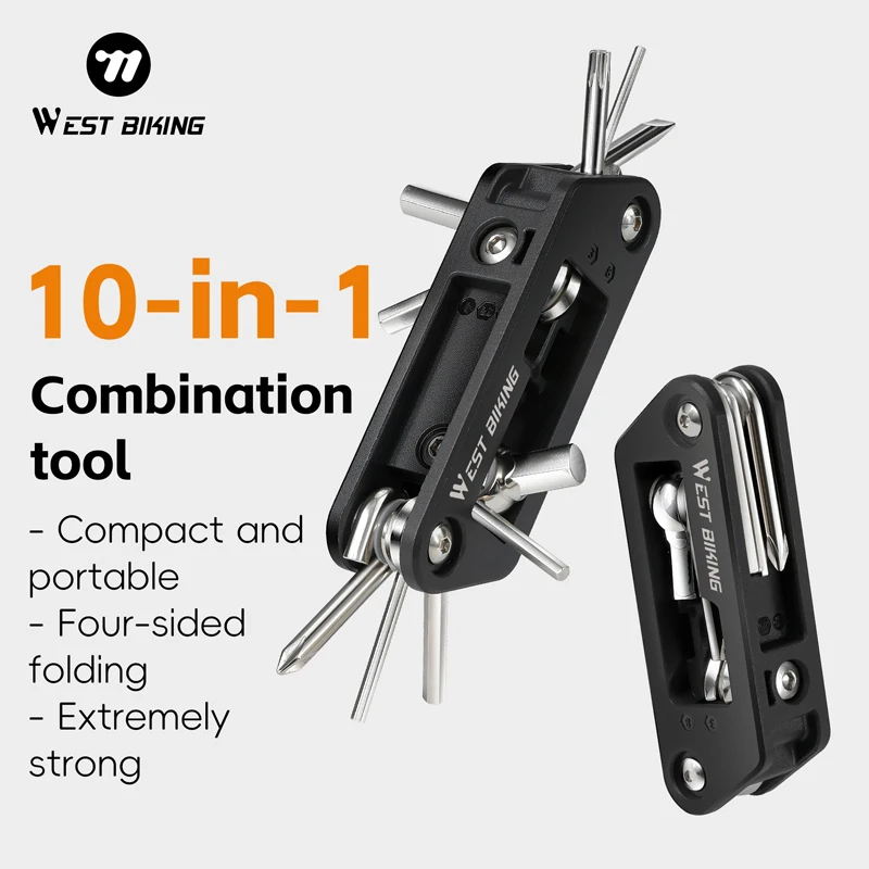 WEST BIKING 10-in-1 Multifunktionales Fahrradwerkzeug Tragbarer Rostfreier Inbusschlüssel Schraubendreher-Set MTB Rennrad Reparaturwerkzeuge