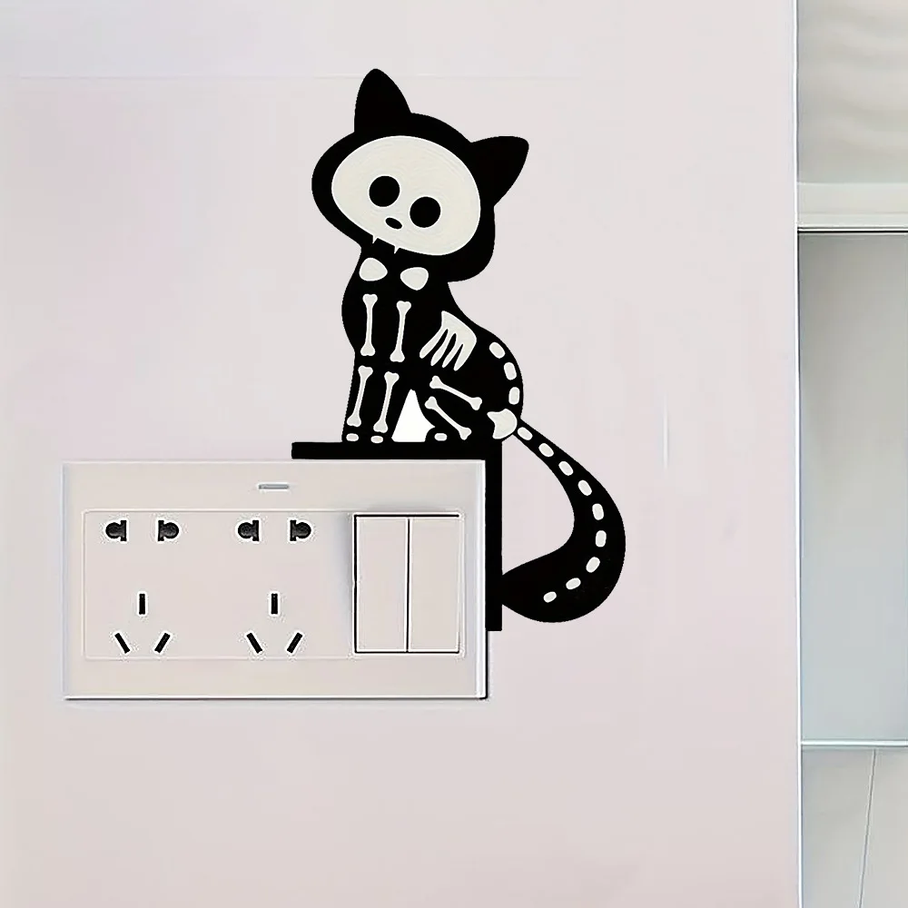 Halloween Door Corner Decoration Skeleton Black Kitten Mimi Wall Stickers Self Adhesive Bedroom Wall Decoration Switch Stickers