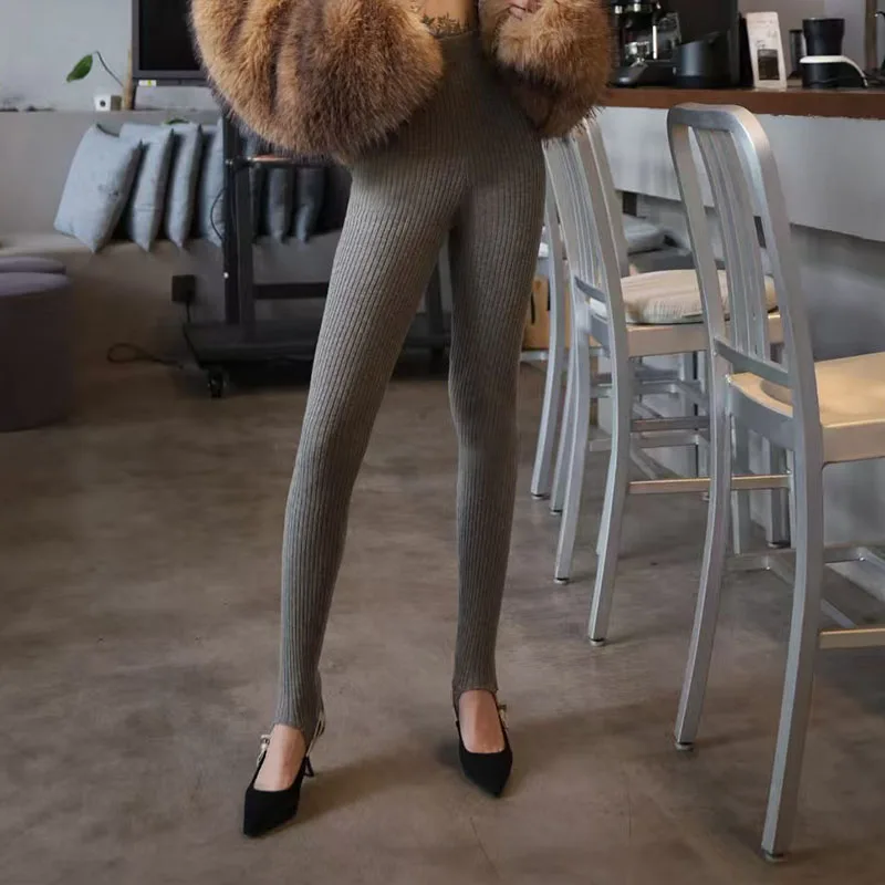 Women's Custom-Dyed Knit Elastic Leggings, Fashionable Sexy Slimming Stretch Base Layer Pants, High-Quality Trousers, 2026 y2k