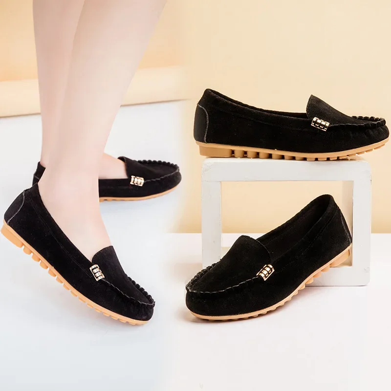 Jesień Kobiety Dorywczo Płaskie Buty Slip on Flat Casual Shoes Slips Miękkie Okrągłe Palce Damskie Loafers Lekkie Kobiece Płaskie Obuwie