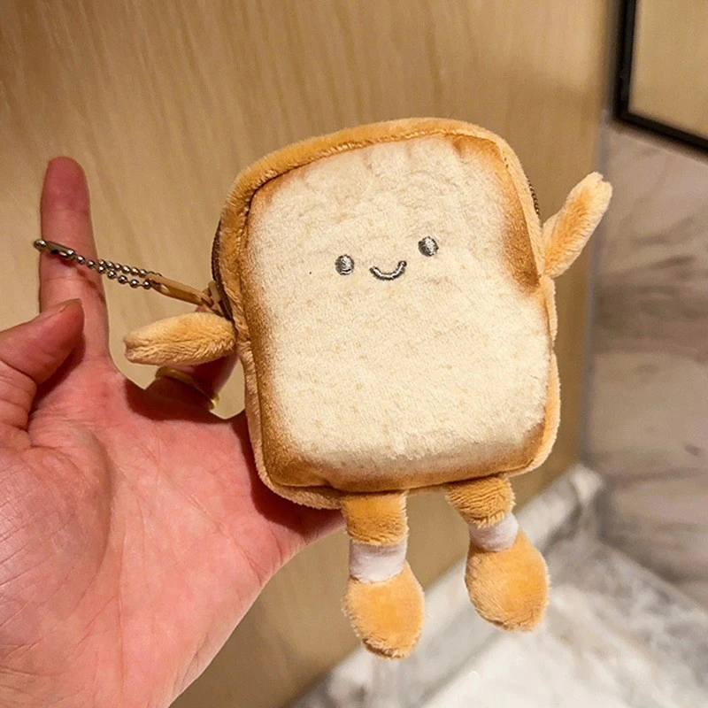 Cute Cartoon Toast Coin Purse Portable Lightweight Coin Key Bag Bread Earphone Bag For Adult Kids