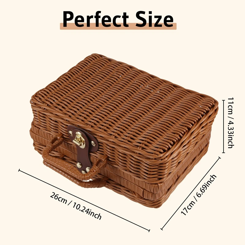Cestino da picnic, valigia vintage intrecciata, cesto portaoggetti in rattan, custodia per picnic, cesto per la biancheria