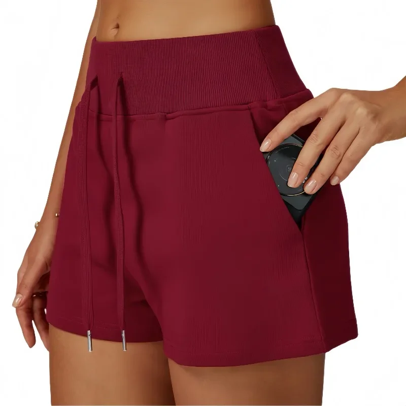 

Спортивные спортивные штаны с высокой талией, карманный шнурок, спортивные шорты для активного отдыха, повседневные универсальные шорты для бега