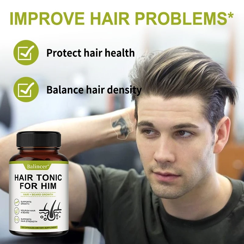 فيتامينات نمو الشعر للرجال - مكمل نمو الشعر واللحية للشعر المكثف والشعر المكثف، مع البيوتين والزنك، 120 كبسولة