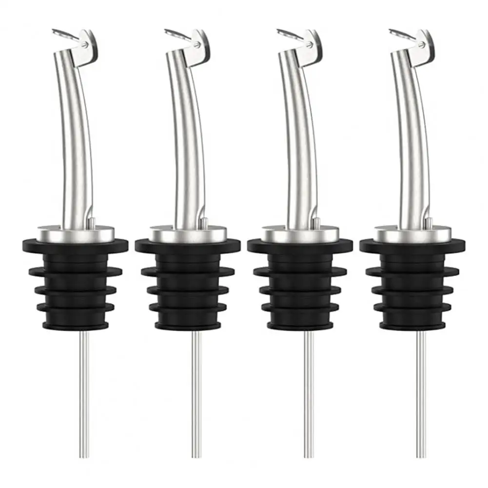 4Pcs Wine Pourer Stainless Steel Alcohol Liquor Oil Spouts Bottle Dispenser Wine Bottle Stopper with Cap Wine Accessories
