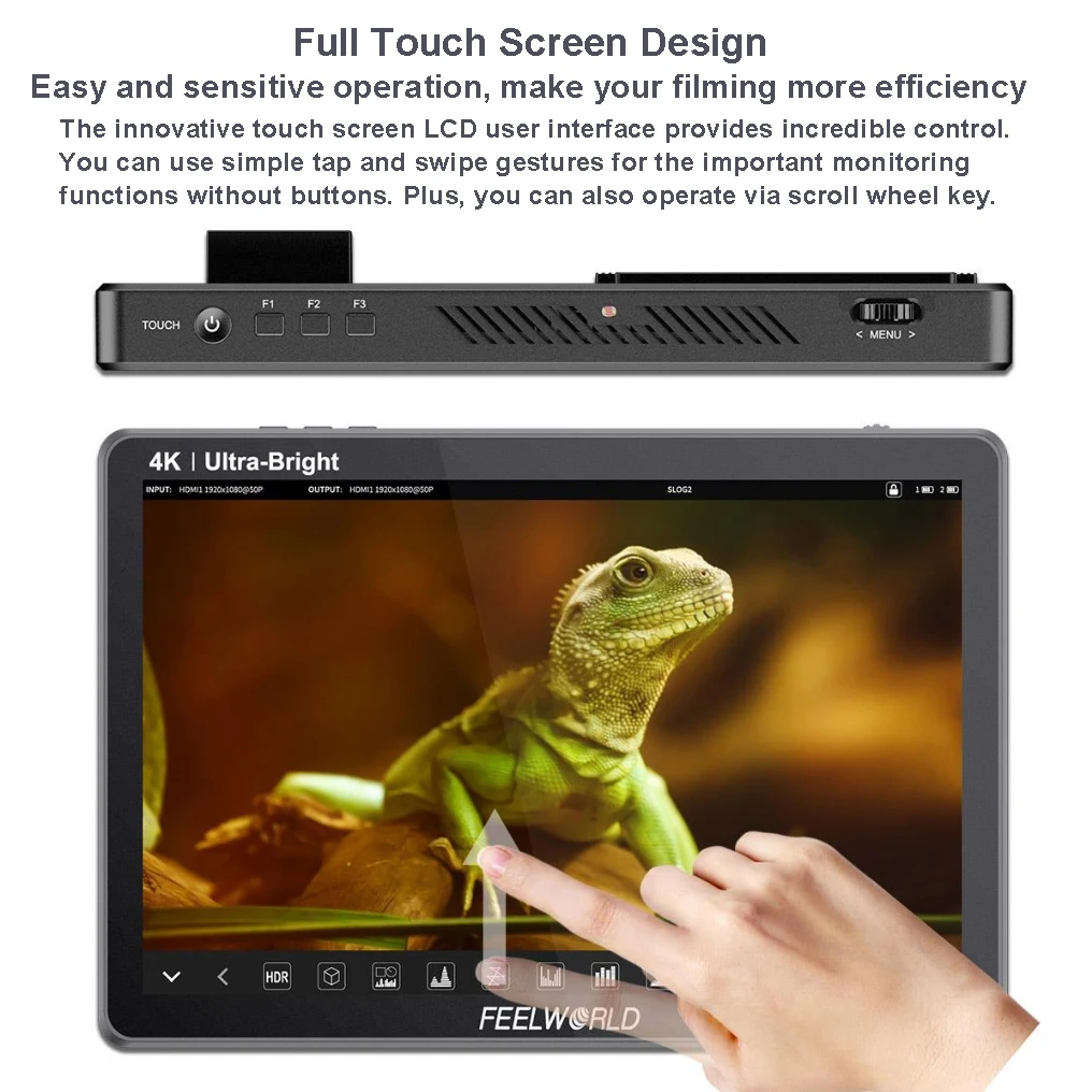 FEELWORLD LUT11S 10.1 Inch On Camera Field Monitor Ultra Bright 2000nit HDR 1920x1200 Touch Screen wth 3G-SDI 4K@60Hz HDMI IN&OU