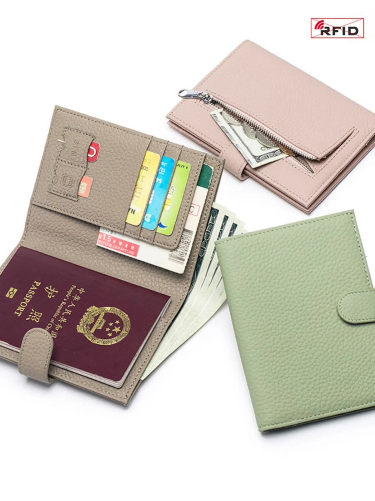 

New Leather RFID Ultra-thin Passport Bag Multifunctional Wallet Ticket Clip Passport Document Wallet Solid Color Storage Bag