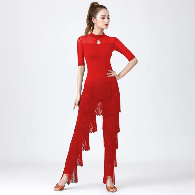 Женская современная юбка для взрослых с бахромой, новые брюки с бахромой, танцевальное платье, бальное платье для латинских танцев MN3