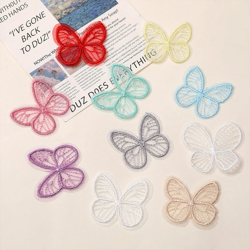 10Pcs/Lot Lace Mesh Butterfly Embroidery Patch Color Organza Embroidered Patches For Clothing Crafts Decor Fabric Accessories