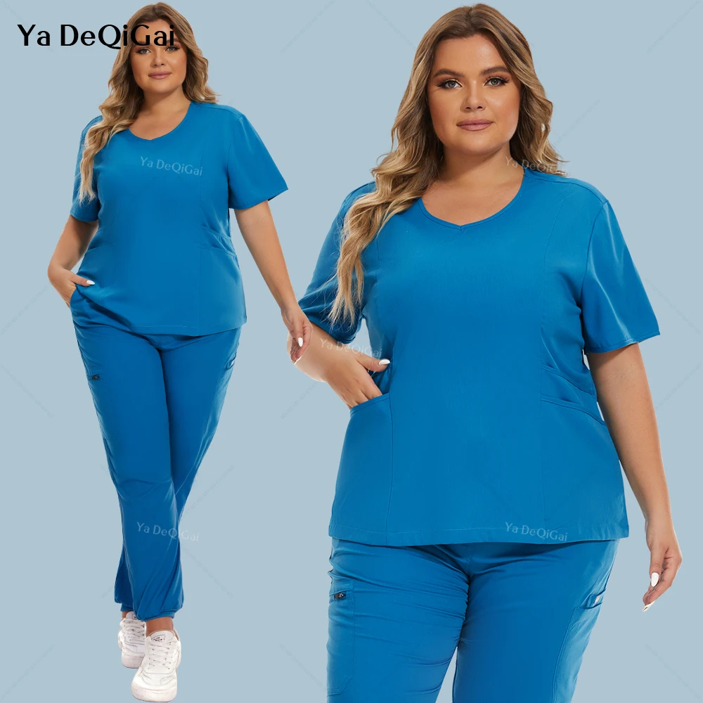 Medizinische Frauen Stretch Arbeits uniformen Easy Fit Peelings Tops Hosen Jogger Set Krankenhaus Krankens ch wester Uniform Zahnarzt Overalls xxl