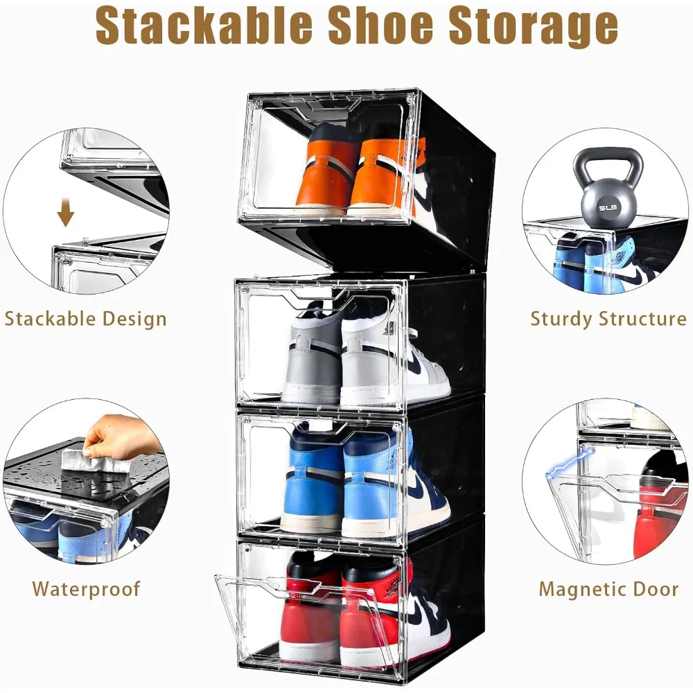 جديد - منظم أحذية كبير جدًا، منظم تخزين الأحذية، 12 عبوة، صندوق أحذية بلاستيكي شفاف قابل للتكديس، قطرة أمامية