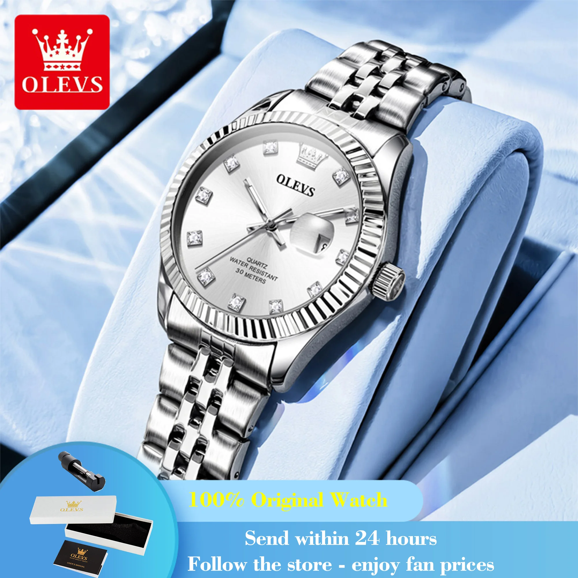 OLEVS 3705 Women's Watch Original Diamond Scale Date Quartz Watch For Women High Hardness Mirror Waterproof Ladies Wristwatch