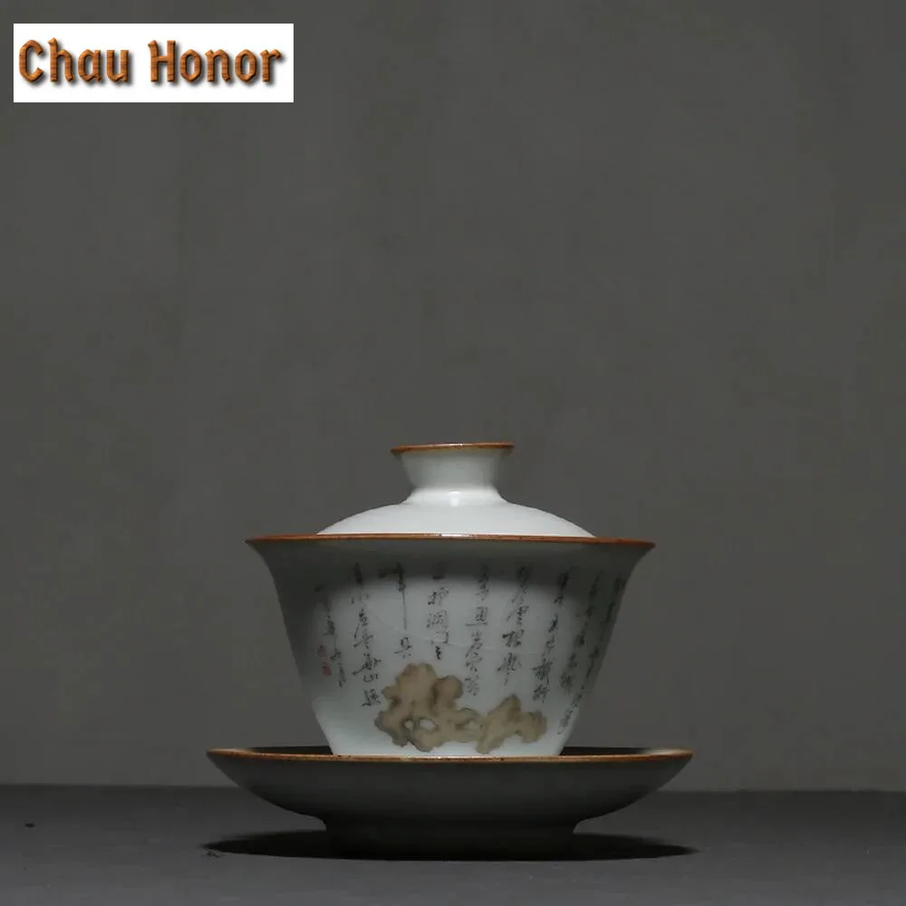 

130ml Vintage Ru Kiln Porcelain Gaiwan Ceramic Bowl with Lid Chinese Kung Fu Tea Tureen Drinkware Tea Cup Tea Pot Master Cup Art