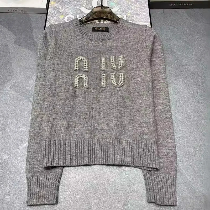 America Classics Vintage Letter Beaded Jumper Sweaters Women Winter 2025 New Streetwear Casual Short Knitted Sweater Y2k Tops