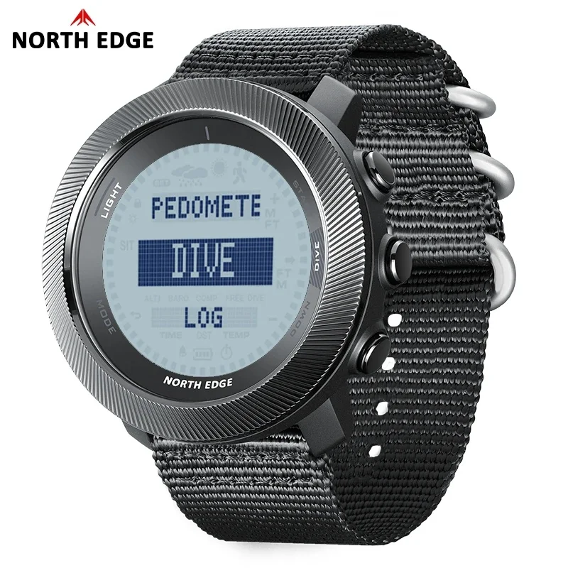 NORTH EDG APACHE-D Digital Free Dive Watch, Altimeter Barometer Compass, 100M Waterproof Outdoor Sport Watch