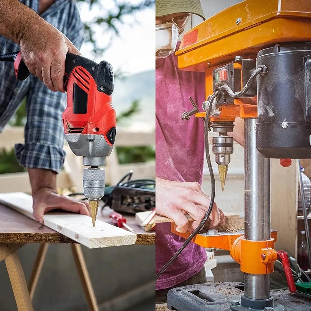 ก้านหกเหลี่ยมตรงสล็อตไทเทเนียมชุบบันไดเจาะ 3-12/4-12/4-20 มม.ขนาดเล็ก 3PC ชุดเจดีย์เจาะบิตเจาะเครื่องมือ