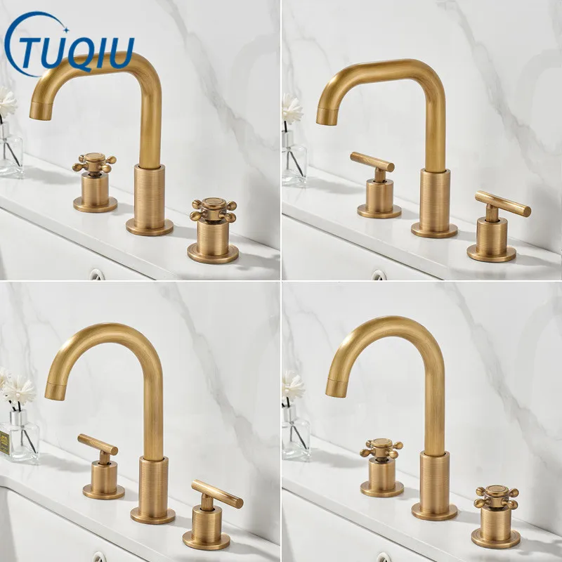 

Tuqiu Antique Basin Faucet 360 Rotating Brass Bathroom Faucet Widespread Sink Faucets 3 Hole Hot And Cold Crane Faucet Water Tap