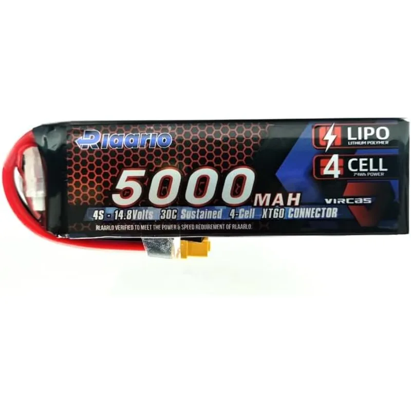 Batería Lipo 4S 5000mAh 14,8 V 30C XT60 RC batería Lipo paquete suave Compatible con RLAARLO MK07, JK07 y TK07 RC Crawler