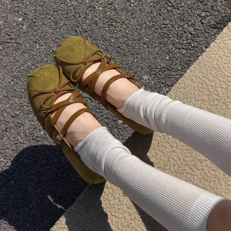 Bows Folded Deep-Notched Mary Jane Flats 2026 Summer New Style High-Heeled Women's Shoes