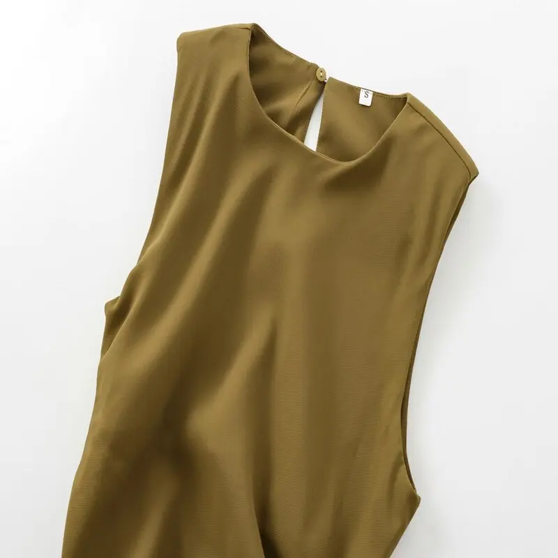 เสื้อผ้าผู้หญิงใหม่ประจำฤดูใบไม้ร่วงปี 2024 แบบมีแผ่นรองไหล่ ทรงมิดิ คอกลม ดีไซน์ทันสมัย วัสดุคุณภาพ