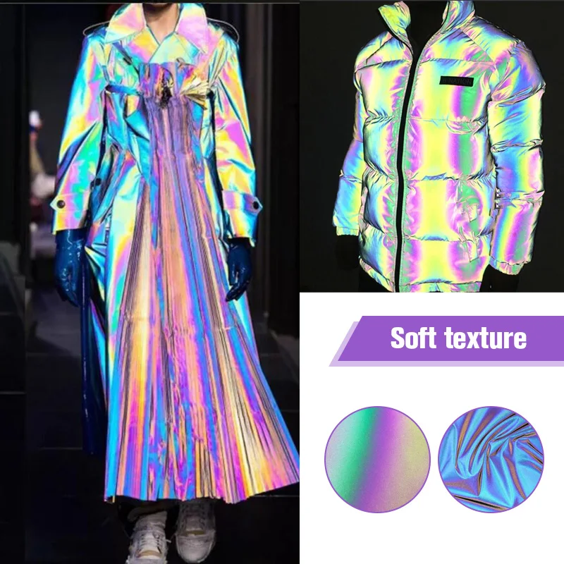 100*140cm Colorful Rainbow Light Reflective Stretch Fabric Gradient Windbreaker Diy Decor Jacket Coat Clothes Designer Fabric