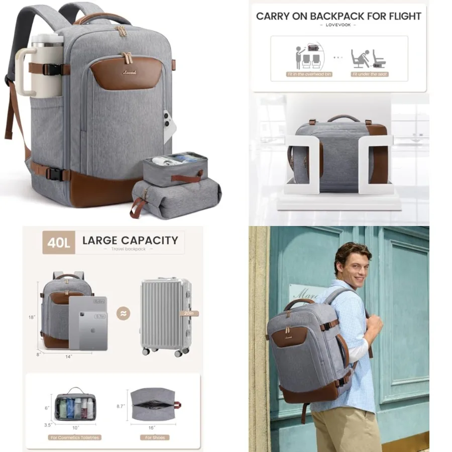 40L Travel Backpack for Women Men, Large Carry on Backpack for Airplanes TSA Personal Item Travel Bag fits 15.6" Laptop, Waterp