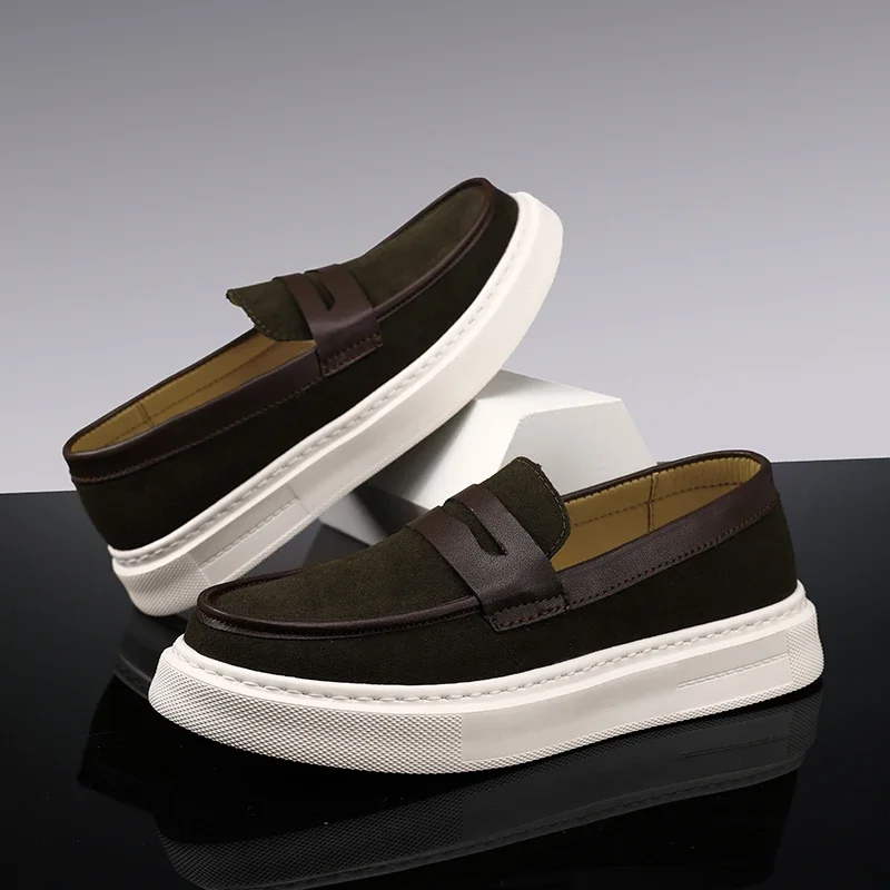 

Suede Leather Men's Business Casual Shoes Comfortable Loafers Breathable Slip on Flats Leisure Walk Male Driving Shoes Moccasins