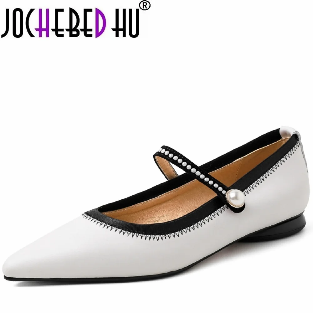 

【JOCHEBED HU】Women Handmade Brand Genuine Leather Pointed Toe Thin Heel Shoes for Stiletto Heels Buckle Shoes 34-42