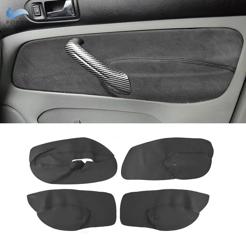 For VW Golf 4 MK4 Bora Jetta 1998 1999 2000 2001 - 2005 LHD 4pcs Interior Door Armrest Panel Cover Trim Suede Leather black line