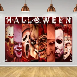 Halloween Horror Backdrop Banner Decorations, Fabric Scary Birthday Party Supplies Halloween Wall Window Poster Clings Covers De