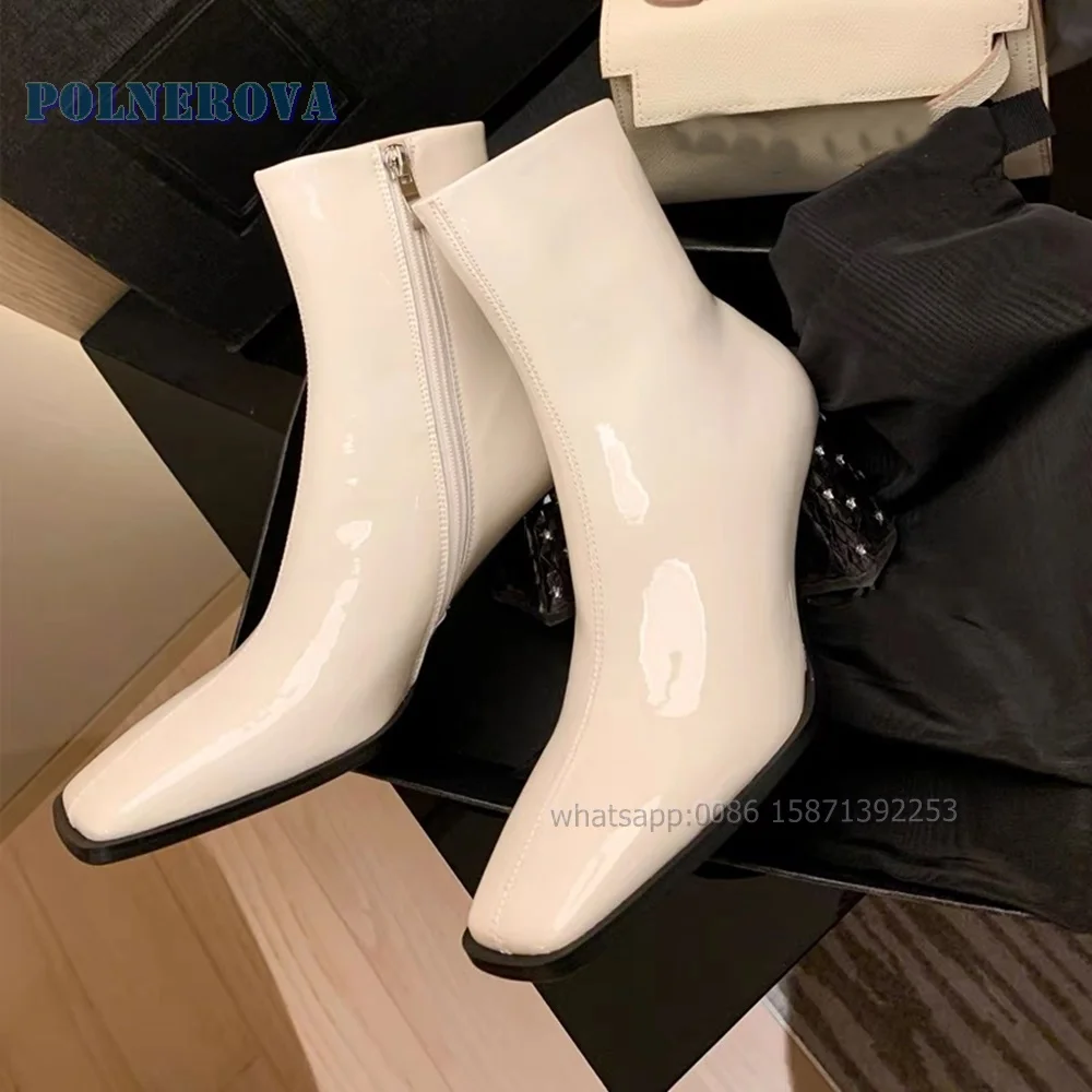 

Strange Style White Ankle Boots Square Toe Strange Style Solid Splicing Booty Concise Elegant Luxury Women Booties 2023 Autumn