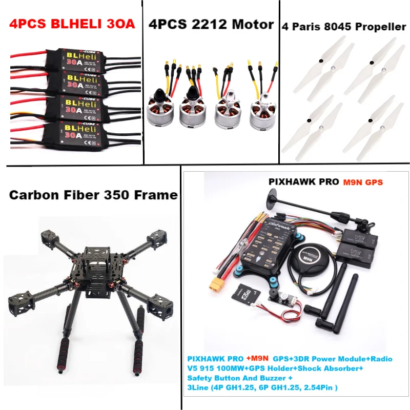 RctoSky คาร์บอนไฟเบอร์ 350 PIXHAWK PRO M9N KitFlight ควบคุม Ardupilot วิทยุ Telemetry Quadcopter BLHELI 30A 2212 มอเตอร์ ESC