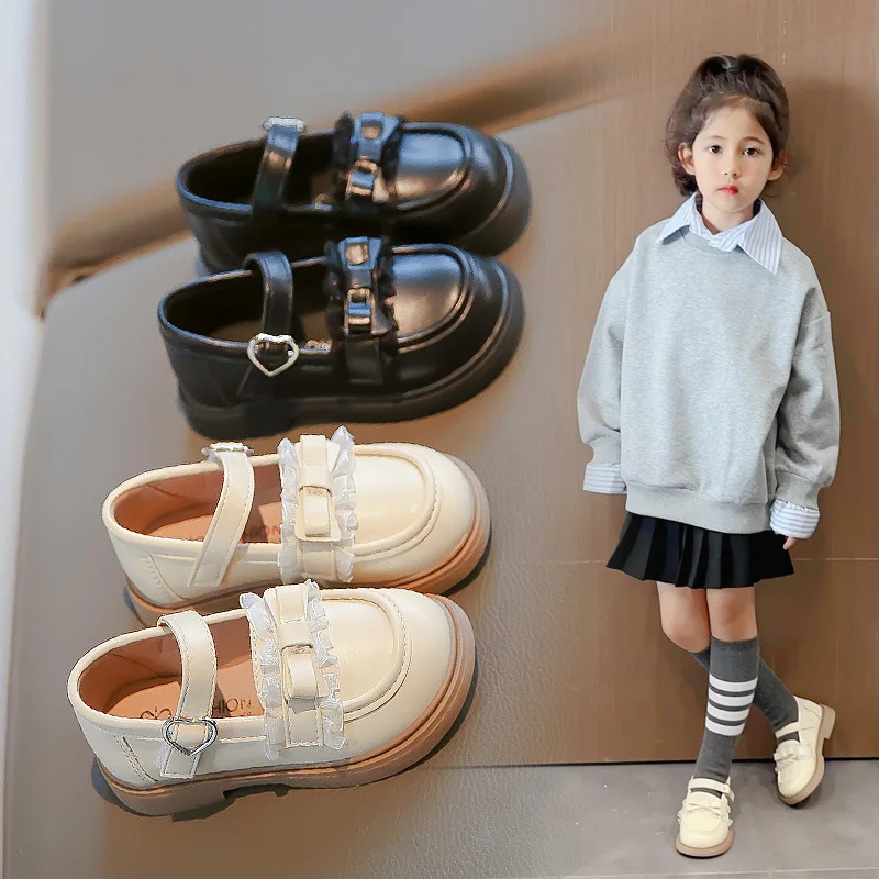 Lace Trim Soft-Soled Loafers Girls Autumn Kids Anti-Slip Mary Jane Shoes Lightweight Comfortable Baby Moccasins Children Casual