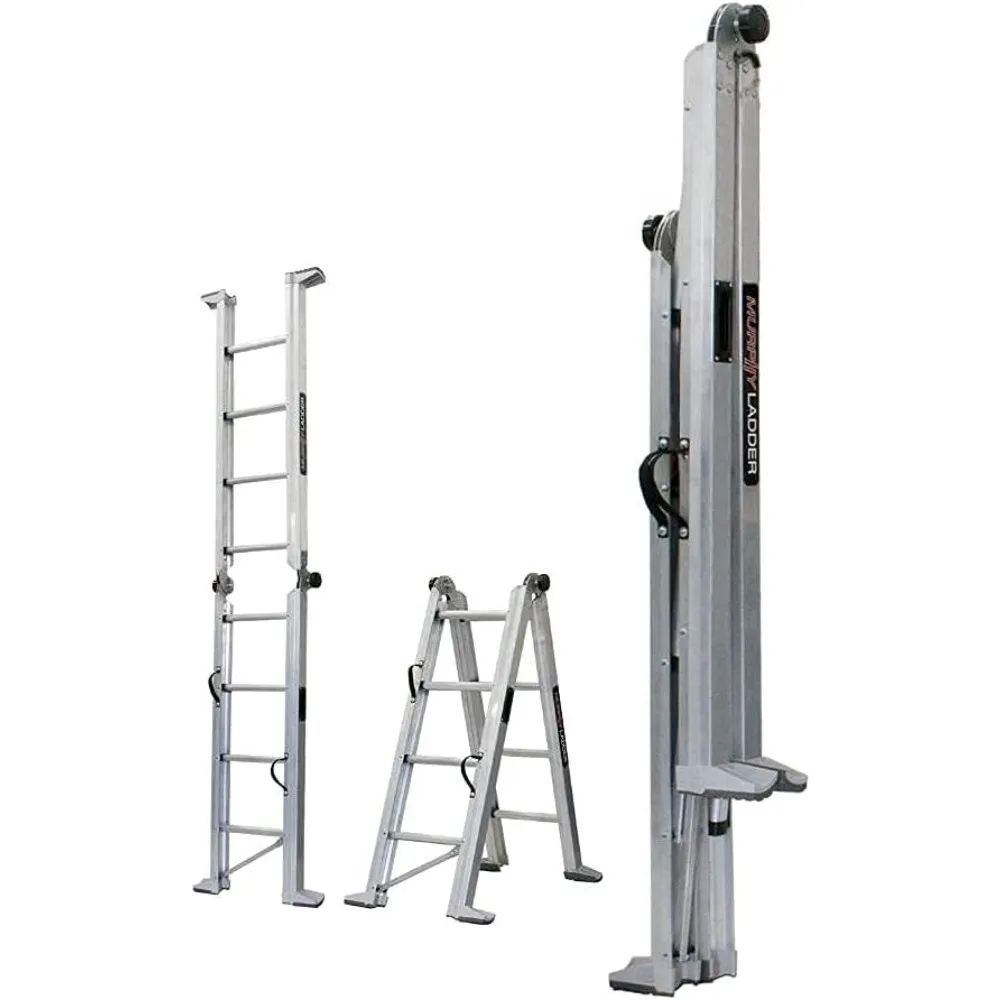 

9 FT Height 12 FT Reach Multi Position & Storage Folding with Wide Anti-Slip Pedal, 375 lbs Weight Rating Portable Step Stool Al