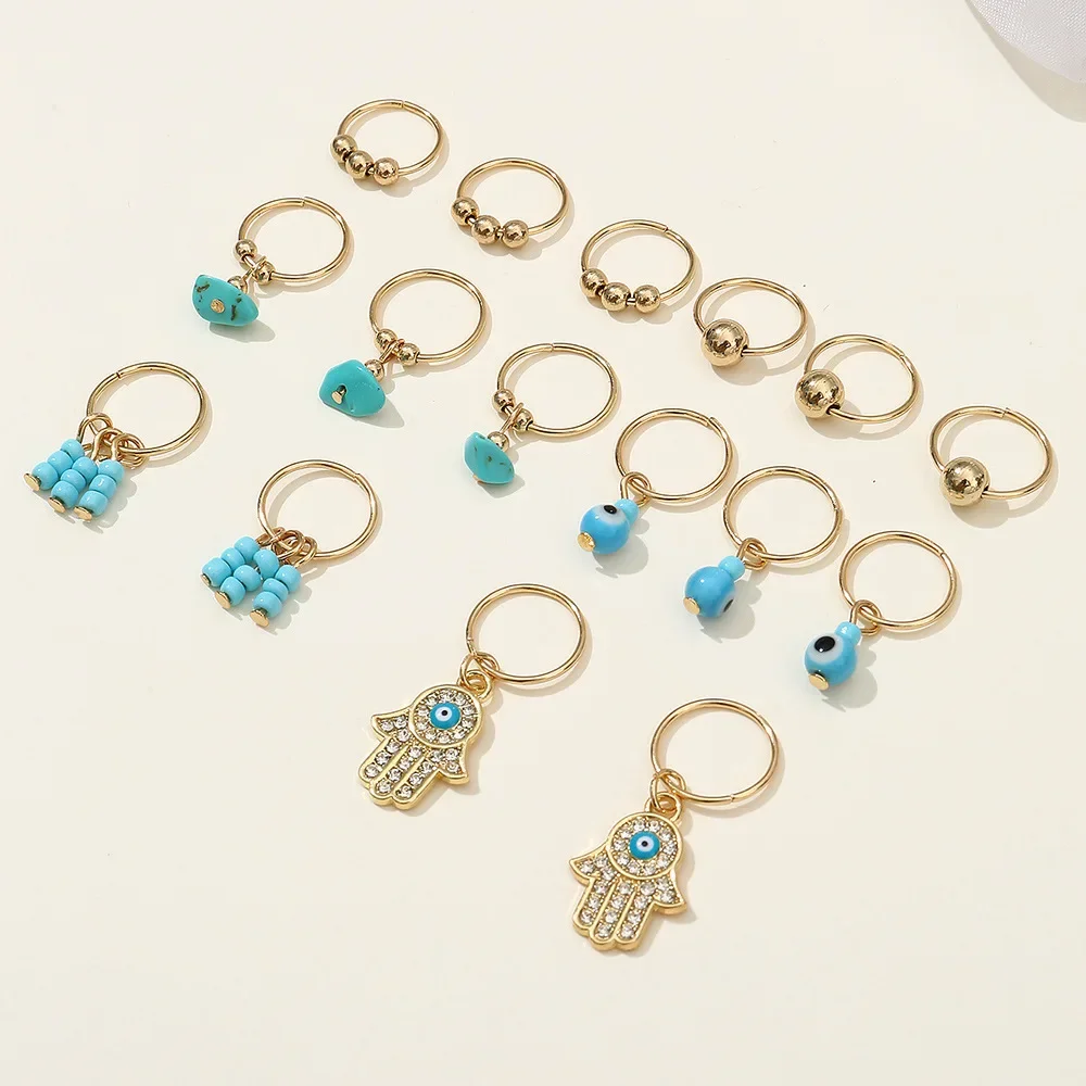 Anillos para el cabello Accesorios de estilo hippie Loc Joyería para el cabello para trenzas 16 piezas Cuentas azules y verdes Trenzado de rastas Cuentas para el cabello Trenza