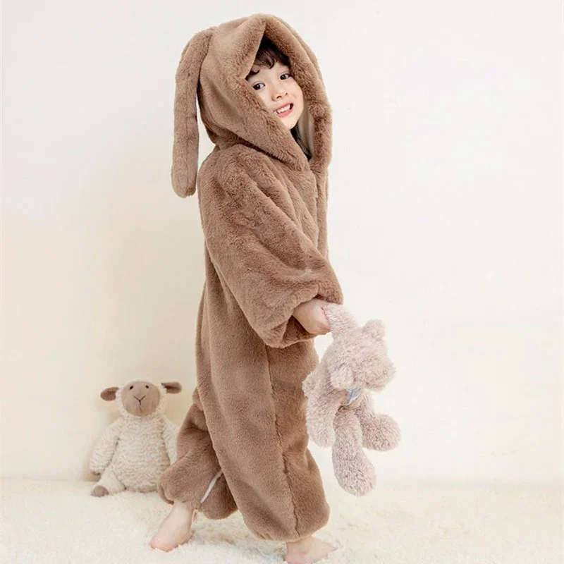 Newborn Lovely Bunny Baby Rompers Girls Clothes Long Eared Rabbit Kigurumis  Cosplay Jumpsuits Costume Zipper Hoodie Toddler