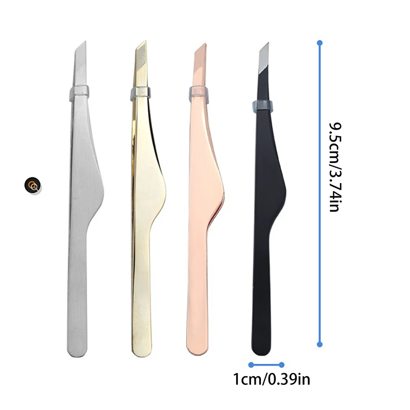 Eyebrow and eyelash tweezers - hair removal stainless steel slanted tip rose gold silver black cosmetics makeup artist