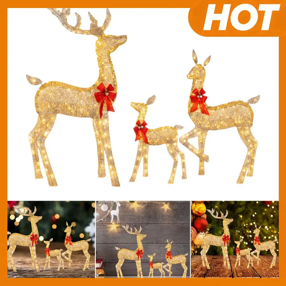 

Набор из 3 светящихся рождественских оленей для украшения двора, милые светящиеся оленята, новогодние украшения для улицы