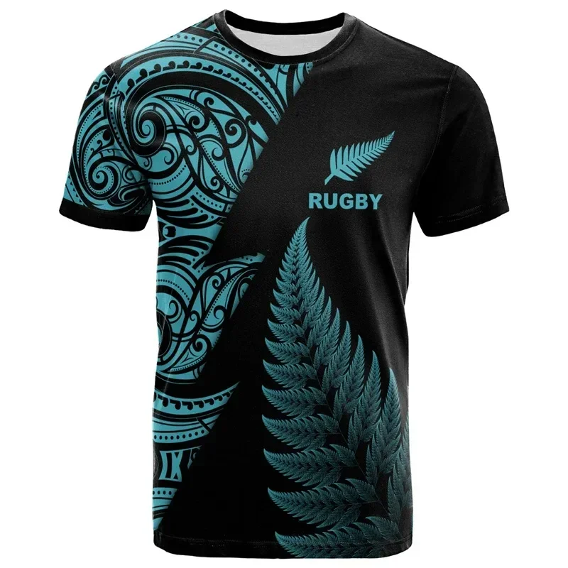 Camiseta Masculina de Verão com Estampa de Bola de Rugby Maori da Nova Zelândia, Camiseta Esportiva de Secagem Rápida, Top Esportivo Havaiano da Moda