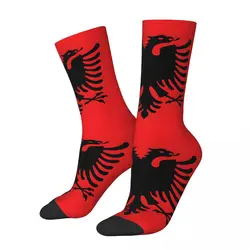 Funny Crazy compression Sock for Men The Flag Of Albania Hip Hop Harajuku National Flag Quality Pattern Printed Boys Crew Sock