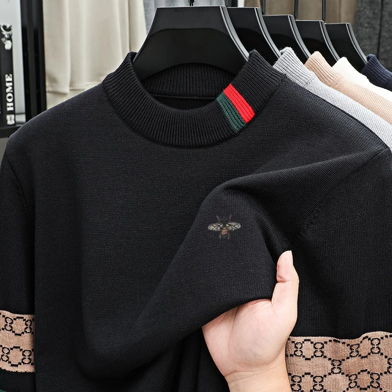Suéter de punto de calidad de diseñador para hombre, jersey con cuello redondo y estampado de abeja suave y agradable para la piel, ropa cálida y versátil para invierno