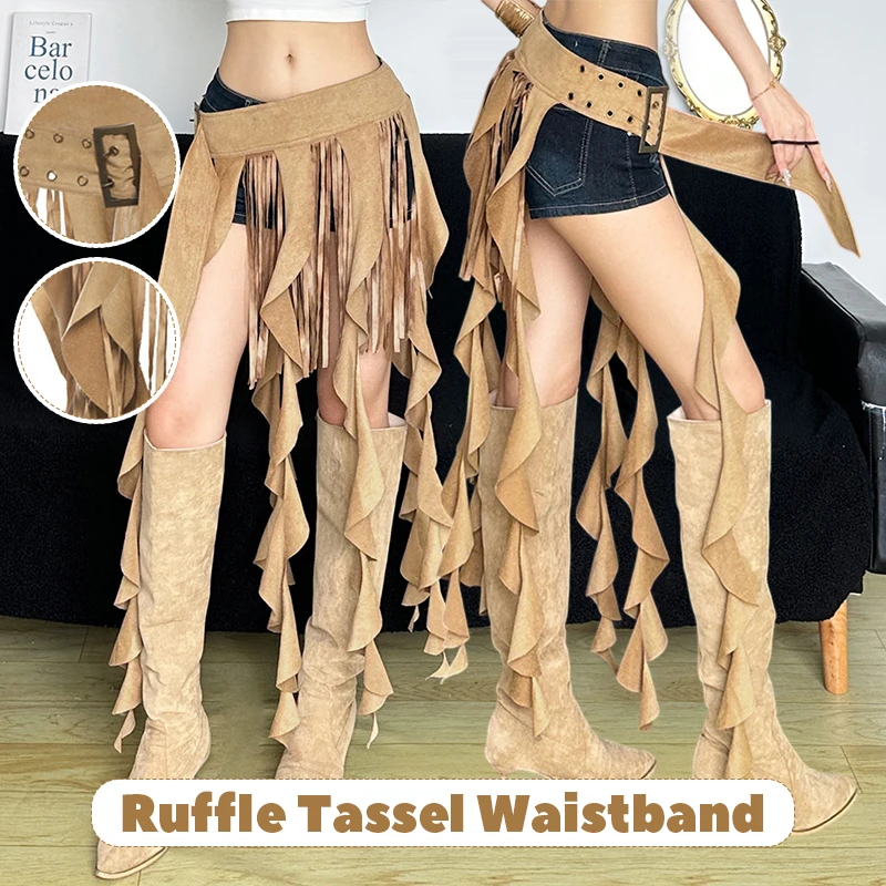 

Summer Women Ruffle Tassel Waistband Adjustable Low Waist Irregular Waist Belt Hip Hop Street Dance Wear Accessories