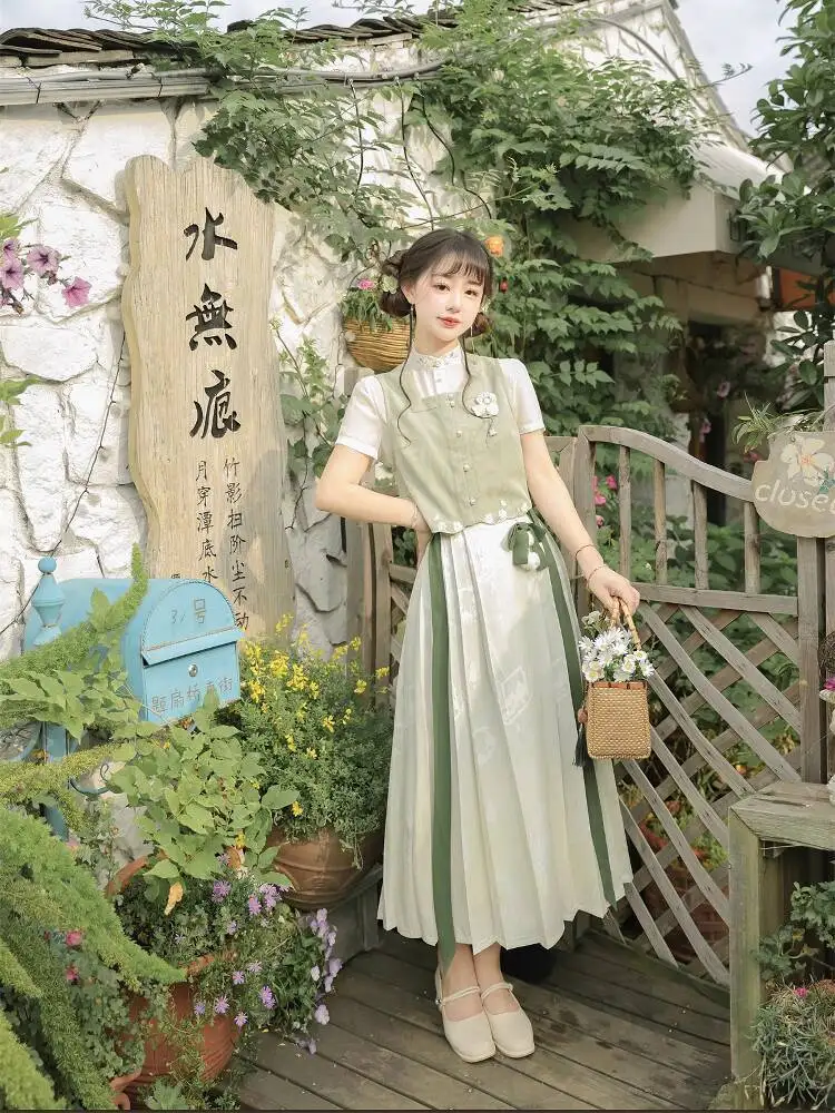 

New Chinese Style National Style Han Elements Hanfu Women Guofeng Daily Commute Waistcoat Shirt Skirt Carnival Halloween Cosplay