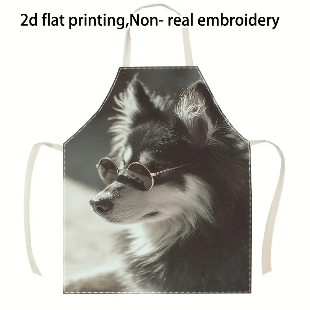 Cool Sunglasses Dog Apron - Stylish Monochrome Pet Portrait Pattern Design Apron for Trendy Kitchen Decor