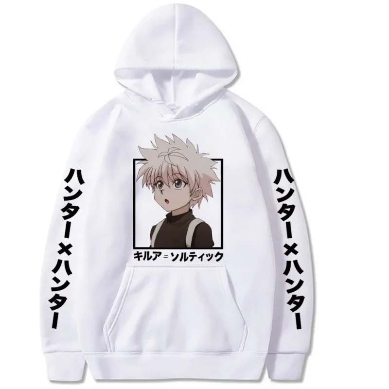 Hunter x Hunter Killua Anime-Porträt-Grafik-Hoodie, Unisex, Kapuzenpullover mit Kordelzug, Ärmelbedruckt, Oversized, lässiges Oberteil