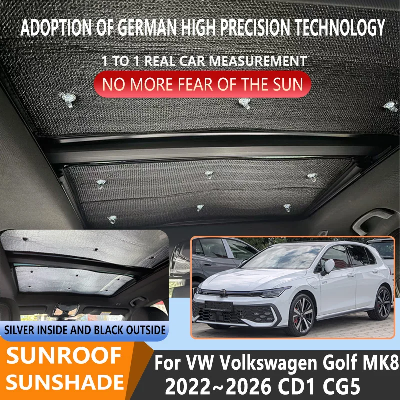 Sonnenschutz-Dachvisier für VW Volkswagen Golf MK8 2022~2026 CD1 Sonnenschutz Anti-UV Auto Panoramadach Hitzeschutz Fenster