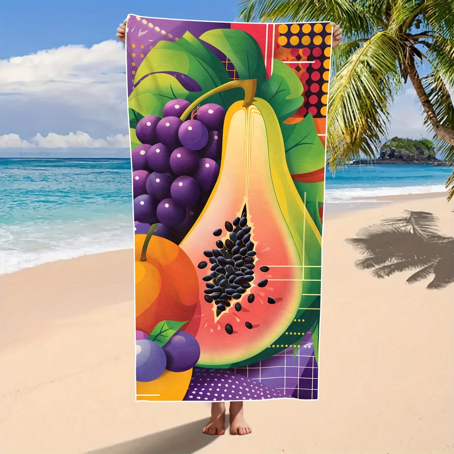 

1PC Festive Papaya Fruit Beach Towel Vibrant and Absorbent Outdoor Rug for Beach Travel Camping Poolside Fun for Swimming Pool