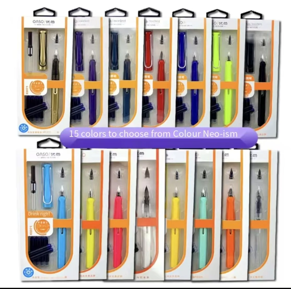 Yoseng K0071 Student Fountain Pen Set, Dual Nibs, EF Tip, Ink Cartridge & Refillable, Posture Correction