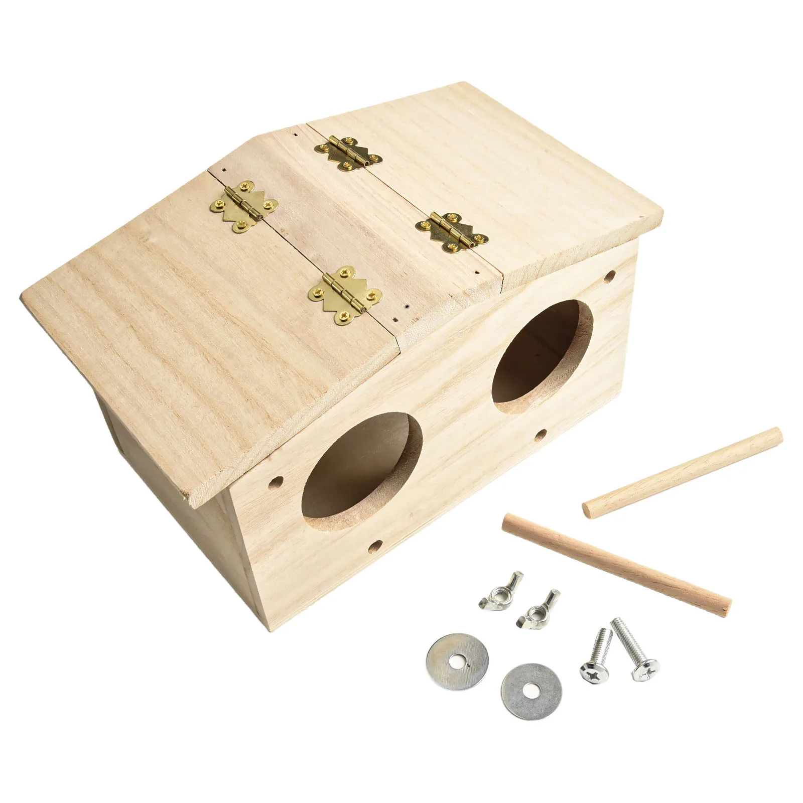 

Wooden Nesting Box for Parrots Swallows and Small Wild Birds with Ventilated Two Hole Doors for Garden Hanging