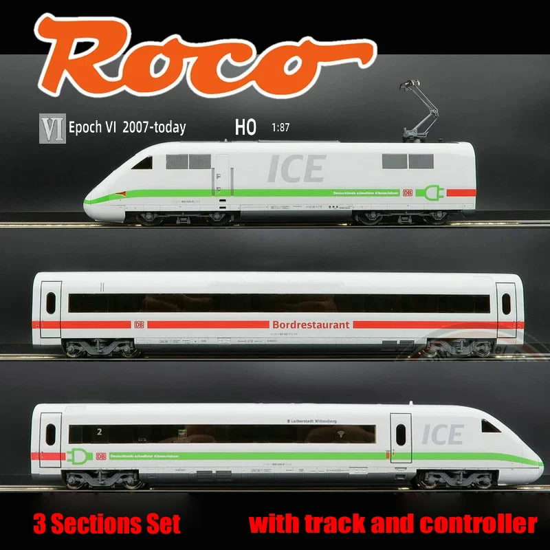 

ROCO train model HO type 1/87 51162 ICE2 three-section DC analog version set with track and controller track car toy